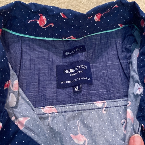 The CUTEST🦩🦩🦩 Flamingo Button-down Shirt L Geometrix Slim Fit Drill - Picture 4 of 10